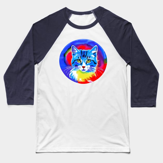 Colorful Rainbow Cats Digital Portrait (MD23Ar009) Baseball T-Shirt by Maikell Designs